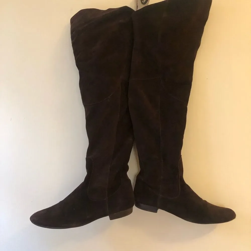 White Mountain Low Heel Dark Brown Knee-High Suede Boots (7.5)